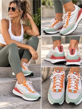 FILA Renno N Generation Retro Sneakers Mint Green Orange White Suede Mesh